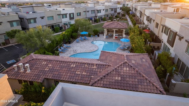 view of pool with a patio area and a gazebo