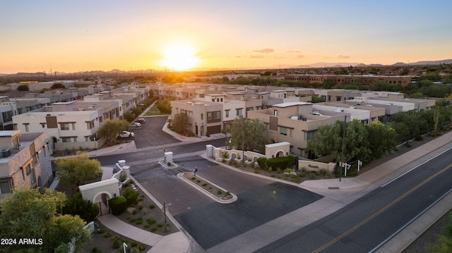 view of aerial view at dusk