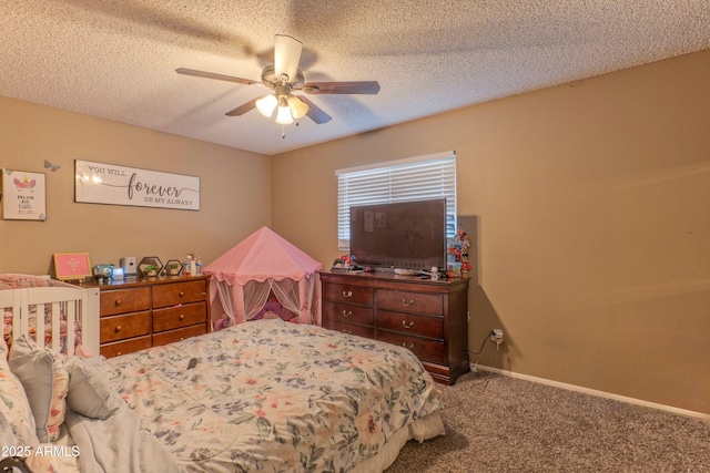 860 E Brown Rd Unit 25, Mesa, AZ 85203 - carpeted bedroom with a textured ceiling and a ceiling fan