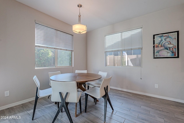 dining area with light hardwood / wood-style floors