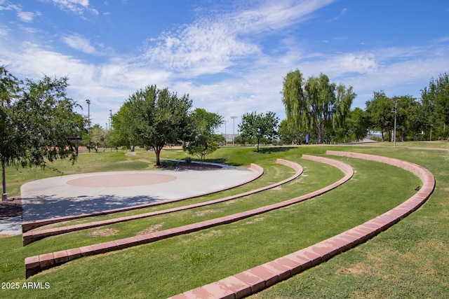 view of property's community featuring a lawn