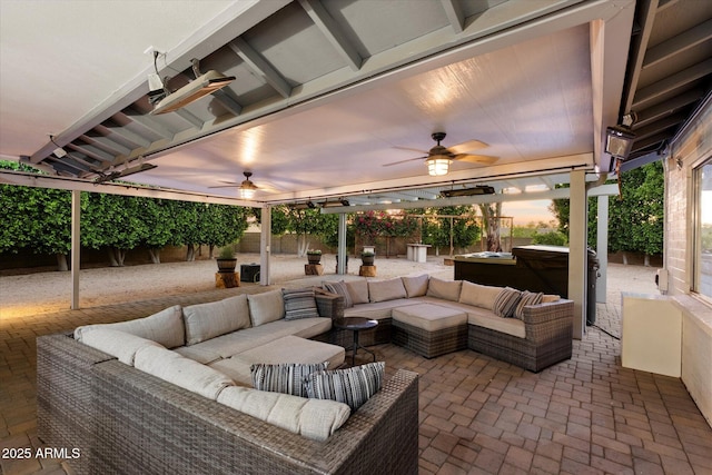 2726 W Meseto Cir, Mesa, AZ 85202 - fenced backyard featuring an outdoor living space, a patio area, and ceiling fan