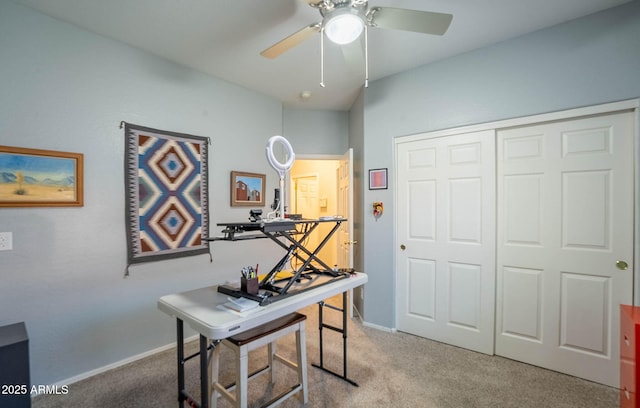 15848 W Calavar Rd, Surprise, AZ 85379 - home office featuring carpet floors, a ceiling fan, and baseboards