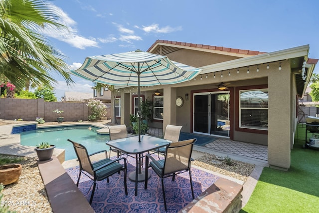 15848 W Calavar Rd, Surprise, AZ 85379 - view of patio / terrace featuring ceiling fan, a fenced backyard, and outdoor dining area