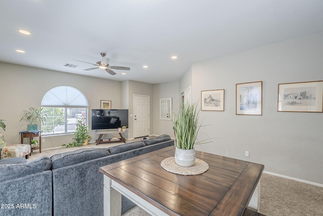 15848 W Calavar Rd, Surprise, AZ 85379 - carpeted dining space featuring ceiling fan, recessed lighting, and baseboards