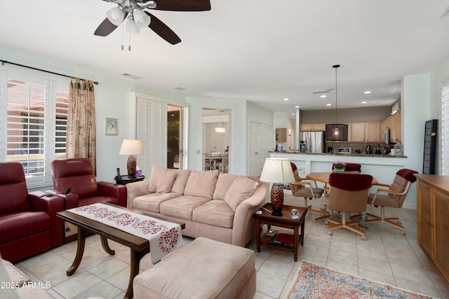 16158 W Copper Point Ln, Surprise, AZ 85374 - living room with ceiling fan, light tile patterned flooring, and recessed lighting