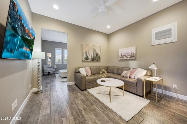 living room with ceiling fan