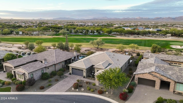 drone / aerial view featuring a mountain view