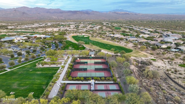 drone / aerial view featuring a mountain view