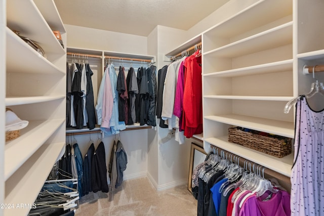 spacious closet with light colored carpet