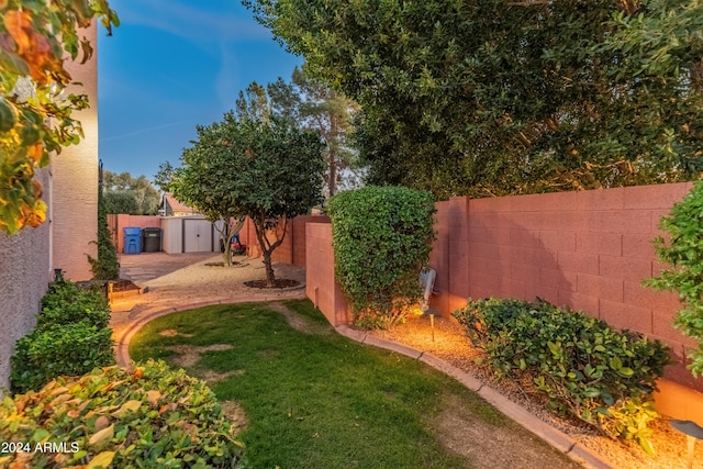 view of yard with a shed