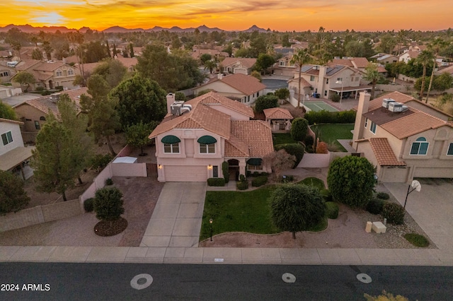 view of aerial view at dusk