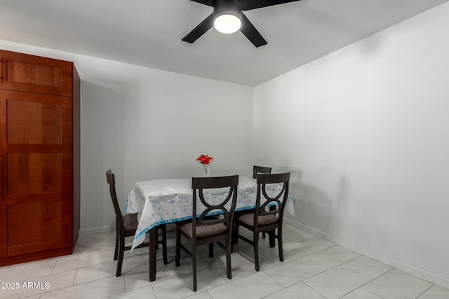 dining area featuring baseboards and a ceiling fan