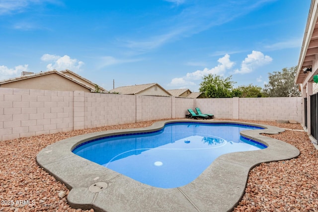 view of pool featuring a fenced backyard and a fenced in pool