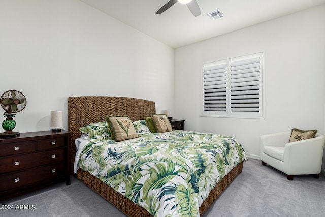 bedroom featuring ceiling fan and carpet floors