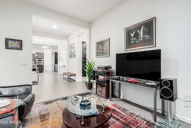 living room featuring light tile patterned flooring