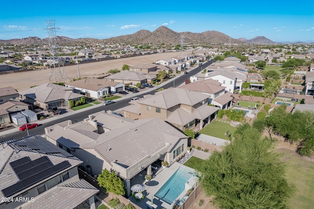 drone / aerial view featuring a mountain view