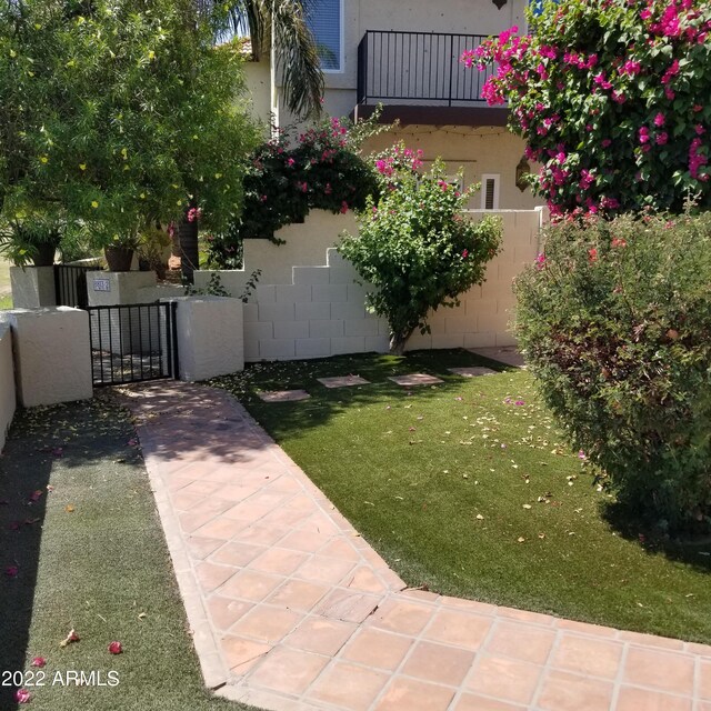 view of yard with a balcony