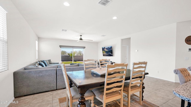 dining space with recessed lighting, visible vents, and light tile patterned flooring