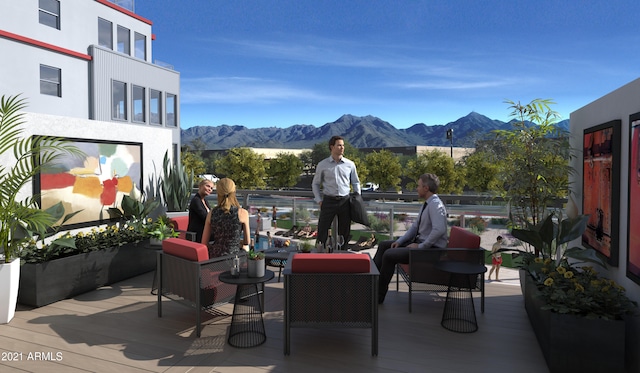 view of patio with a mountain view