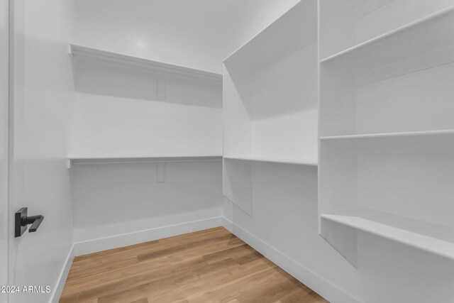 walk in closet with hardwood / wood-style floors