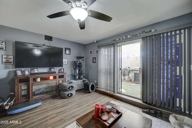 living room with hardwood / wood-style flooring