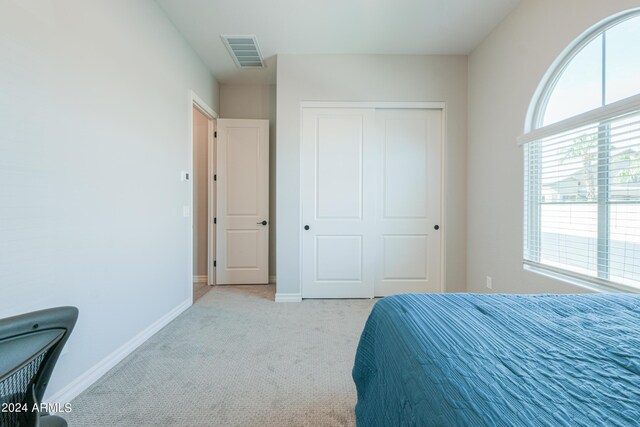 carpeted bedroom featuring a closet