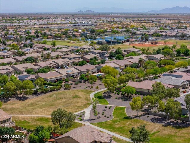 drone / aerial view featuring a mountain view