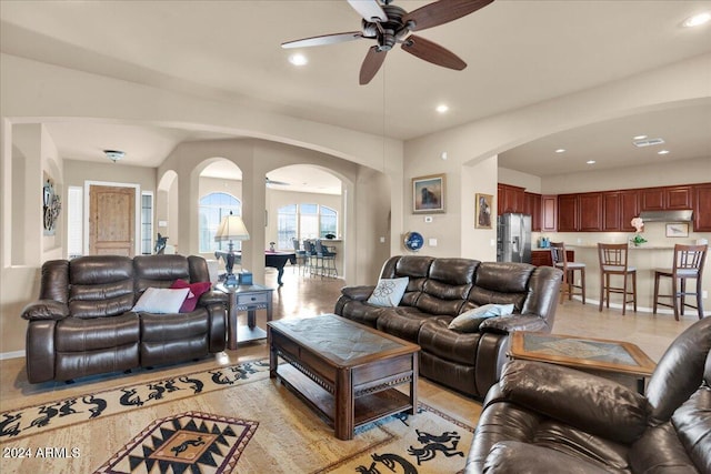 living room with ceiling fan