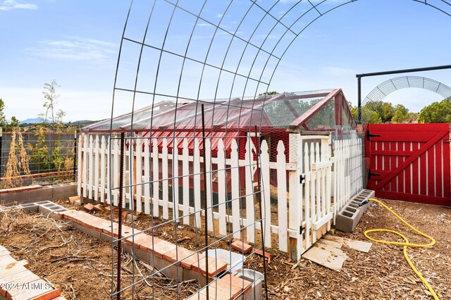 deck featuring an outbuilding