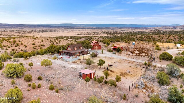 drone / aerial view featuring a mountain view