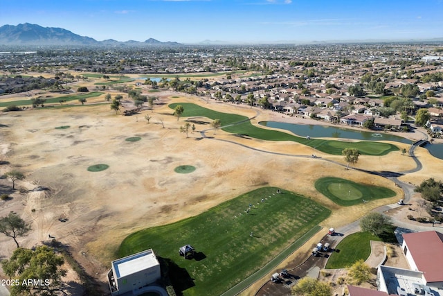 drone / aerial view featuring a mountain view