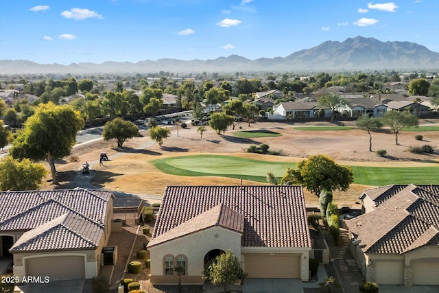 drone / aerial view featuring a mountain view