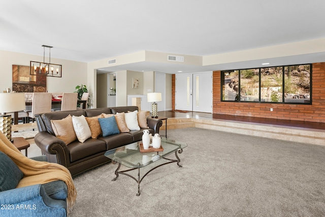 living room with a chandelier