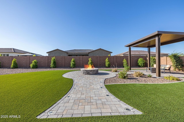 3814 W Running Deer Trl, Phoenix, AZ 85083 - fenced backyard featuring a fire pit and a patio area