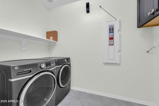 19026 W Becker Ln, Surprise, AZ 85388 - laundry area featuring cabinet space, independent washer and dryer, baseboards, and light tile patterned flooring