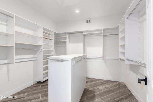 spacious closet with dark wood-type flooring