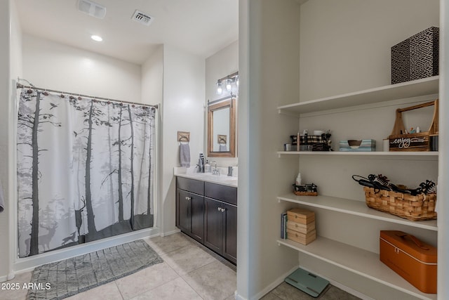 9454 E Alfalfa Dr, Florence, AZ 85132 - full bathroom featuring vanity, tile patterned floors, a shower with shower curtain, and baseboards