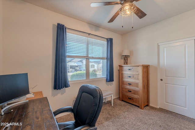 9454 E Alfalfa Dr, Florence, AZ 85132 - office with ceiling fan, light carpet, and baseboards