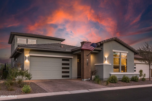 prairie-style house with a garage