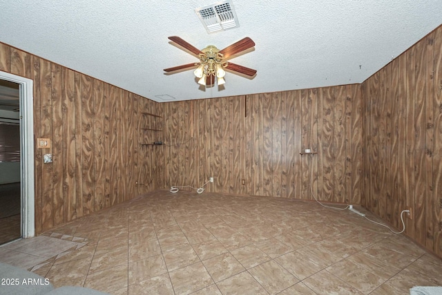 18012 N 37th Dr, Glendale, AZ 85308 - unfurnished room with wooden walls, visible vents, a textured ceiling, and ceiling fan