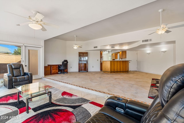 living room featuring light tile patterned flooring