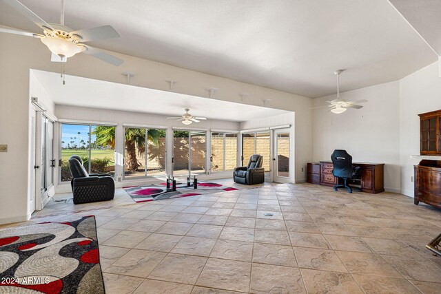 living room with ceiling fan