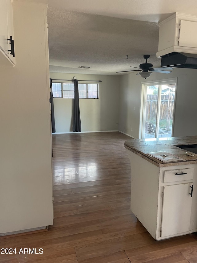 kitchen with white cabinetry, wood-type flooring, and a healthy amount of sunlight