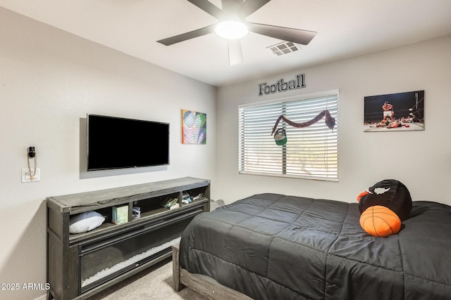 bedroom featuring carpet and ceiling fan