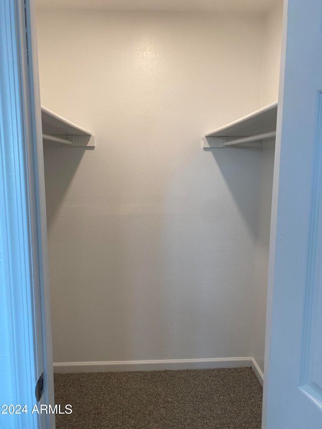 spacious closet featuring dark carpet