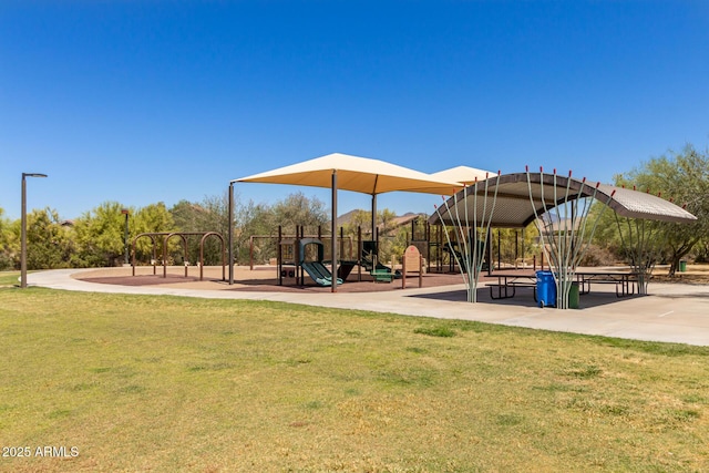 view of play area with a yard