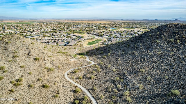 birds eye view of property featuring a mountain view