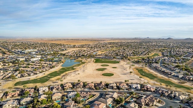 aerial view featuring a water and mountain view