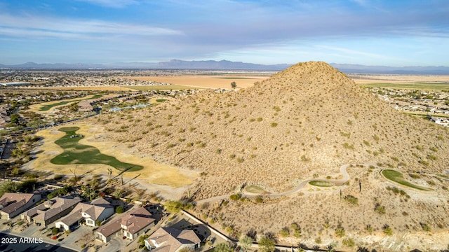 drone / aerial view featuring a mountain view